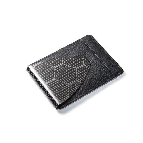 Single Point Hex Weave Carbon Fiber with Black leather wallet