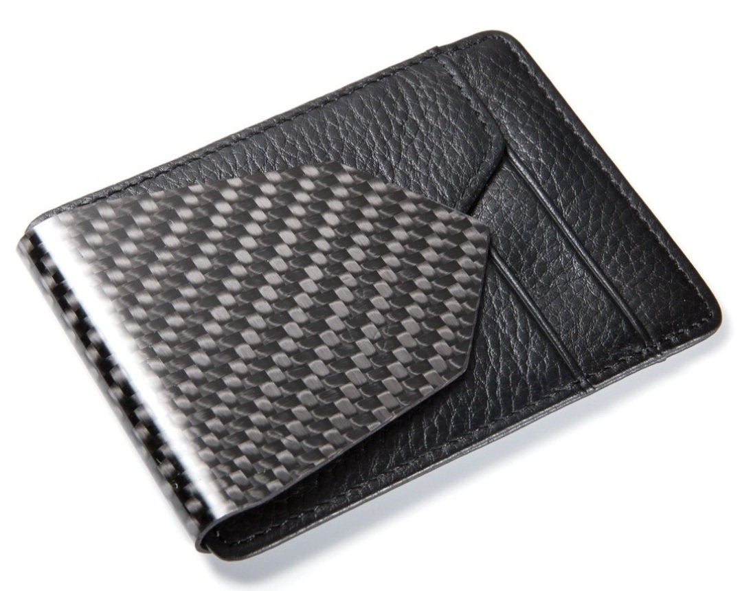 D15 Carbon Fiber Money Clip With Leather Wallet