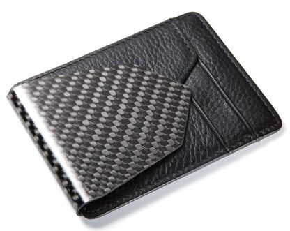D15 Carbon Fiber Money Clip With Leather Wallet