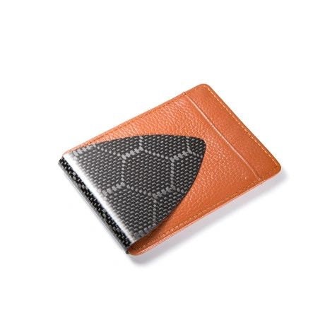 Single Point Hex Weave Carbon Fiber with Brown leather wallet