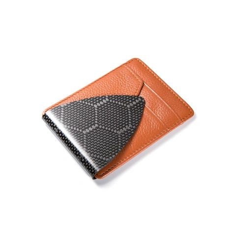 Single Point Hex Weave Carbon Fiber with Brown leather wallet