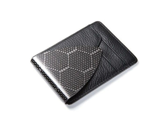 Single Point Hex Weave Carbon Fiber with Black leather wallet