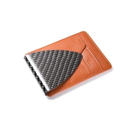 Single Point 2x2 Twill Weave Carbon Fiber with Brown leather wallet