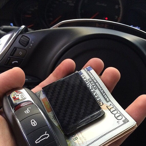 Real Carbon Fiber Money Clip Credit Card Wallet Cash Holder Black Gloss Finish
