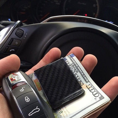 Real Carbon Fiber Money Clip Credit Card Wallet Cash Holder Black Gloss Finish